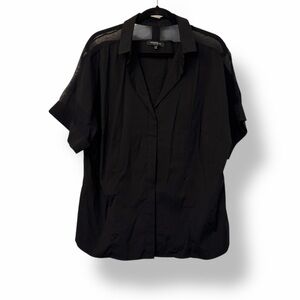 Lafayette 148 Sheer Shoulder Button Down Shirt Black